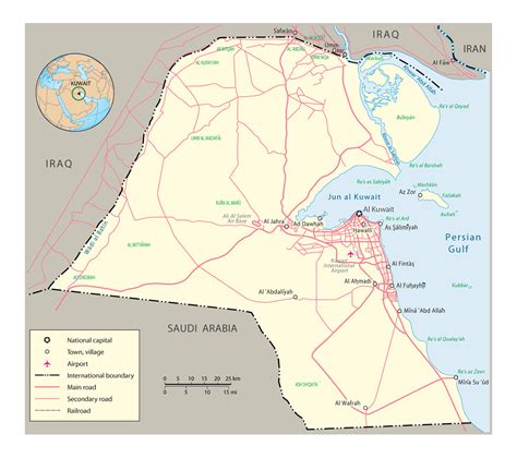 Detailed political map of Kuwait with roads and cities | Kuwait | Asia ...