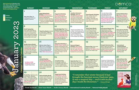 Children’s Activity Calendar: January 2023 - Demco's Ideas and Inspiration