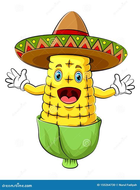 Happy Corn with Sombrero Cartoon Character Stock Vector - Illustration of face, happy: 155264730