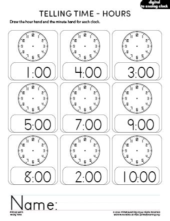 Telling Time Worksheet #3 | PrimaryLearning.Org