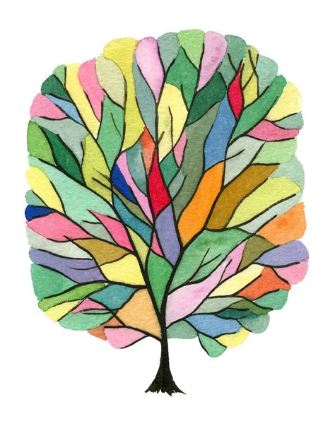 Colorful Watercolor Tree Art Print painting tree nature