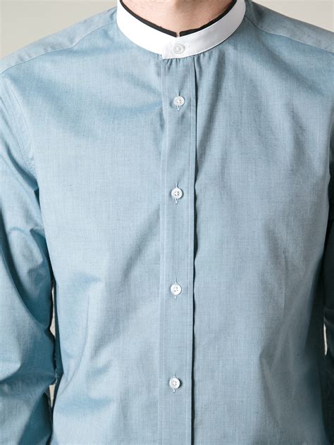 Lyst - Kenzo Band Collar Shirt in Blue for Men