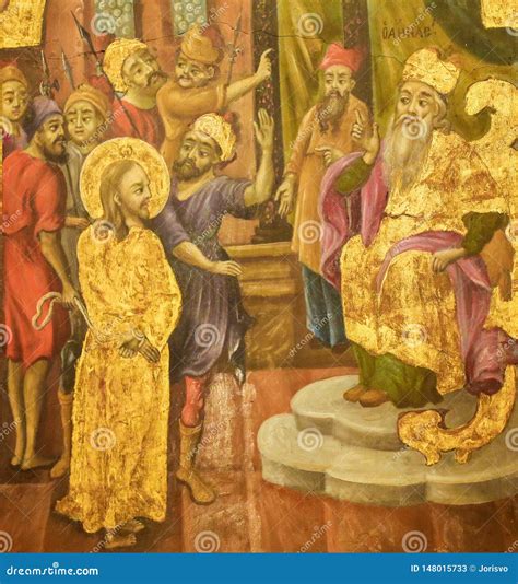 Fresco In Church Of The Holy Sepulchre, Jerusalem - Sanhedrin Trial Of Jesus Editorial Photo ...