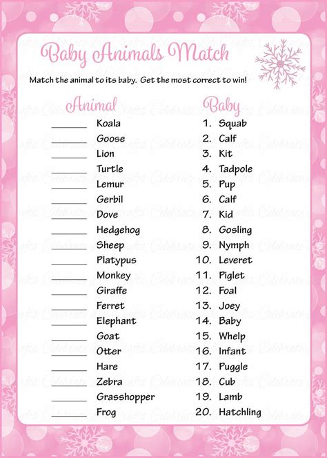 Baby Animals Match Baby Shower Game - Winter Baby Shower Theme for Baby Girl - Pink – Celebrate ...