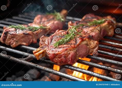 Side View of Medium-rare Lamb Chops on a Barbecue Grill Stock Photo - Image of outdoor, view ...