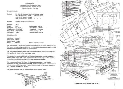 1/12 SCALE Cessna 195 (36") RC Plans,Templates and Instructions $35.00 ...