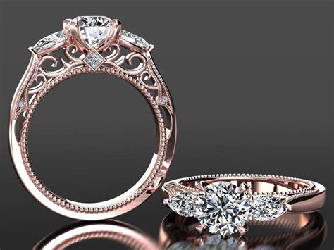 Rose Gold Moissanite Three Stone Engagement Rings Charles and - Etsy