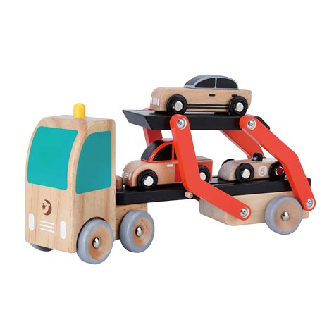 Buy Classic World Wooden Car Transporter with 3 Cars, Double Decker Car ...