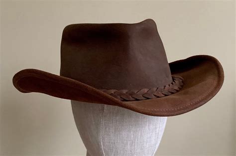 Brown Leather Cowboy Hat Vintage Western Braided Hat Band Distressed Leather Goods