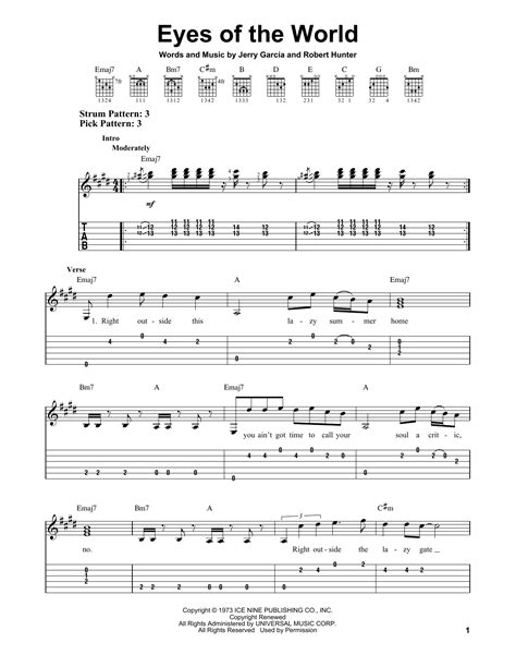 Grateful Dead "Eyes Of The World" Sheet Music Notes | Download Printable PDF Score 160241