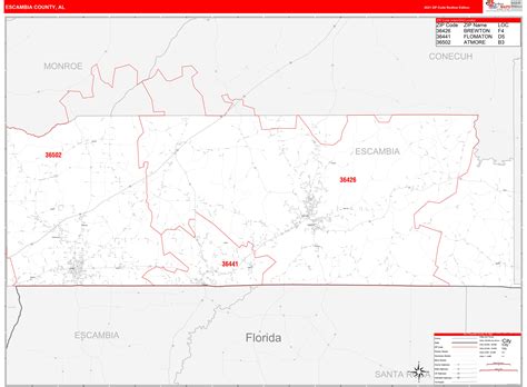 Escambia County, AL Zip Code Wall Map Red Line Style by MarketMAPS ...