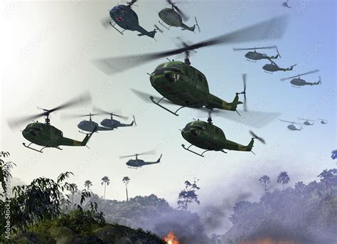 Vietnam War - Helicopters over Jungle Stock Illustration | Adobe Stock