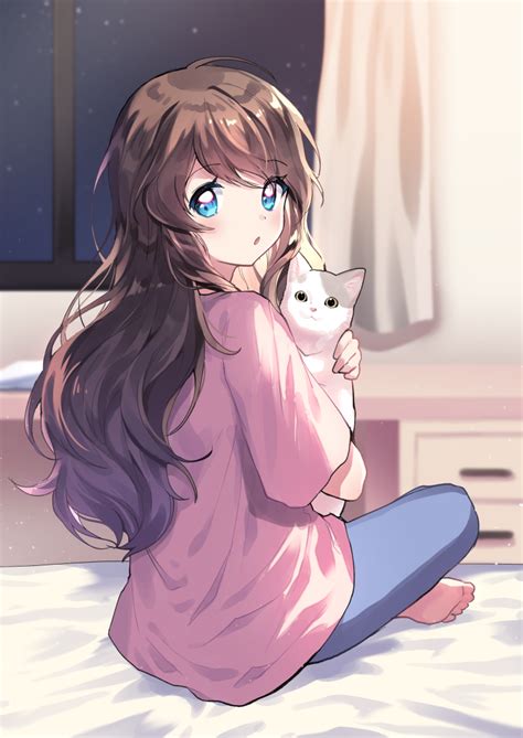 Holding her cat [Original] | Ragazze anime kawaii, Ragazza anime, Disegni di ragazza anime