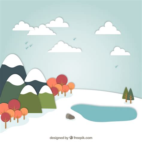 Snowy landscape in cartoon style Vector | Free Download