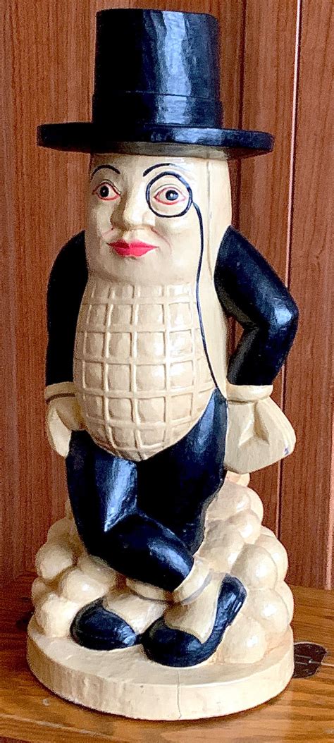 Antique Vintage Hand-crafted Solid Wooden mr. Peanut Statue Wearing Monocle & Top Hat Classic ...