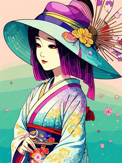 Premium Vector | Digital vector art portrait of cute a japanese geisha woman with traditional ...
