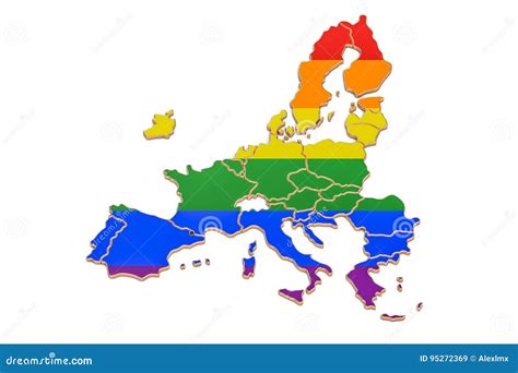 EU map with LGBT flag, 3D stock illustration. Illustration of celebrate ...