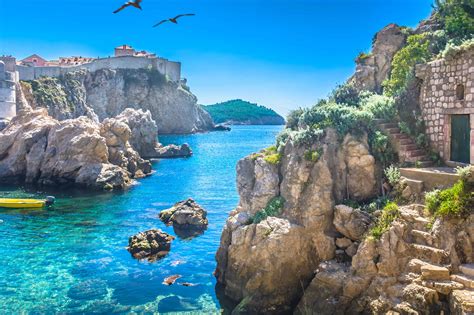 Adriatic sea bay Dubrovnik. / Marble hidden bay in old city center of famous town Dubrovnik ...