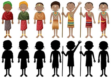 Free Vector | Ethnic people of African tribes in traditional clothing