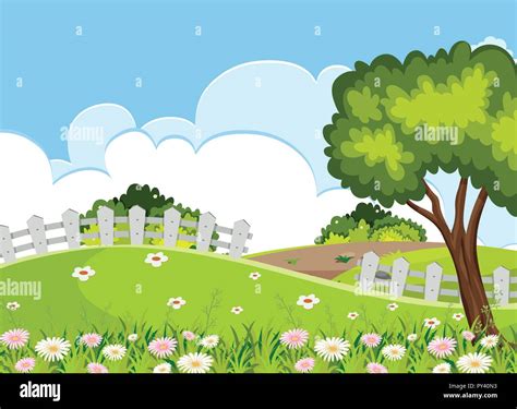 Beautiful park landscape scene illustration Stock Vector Image & Art ...