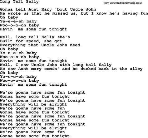 Long Tall Sally, by The Byrds - lyrics with pdf