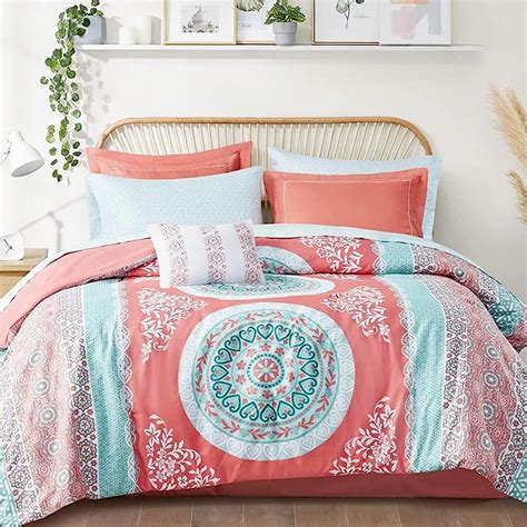 Intelligent Design 7-Piece Twin XL Comforter Sets with Sheet Bed in a Bag Coral Medallion Print ...