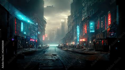 Cyberpunk streets illustration, futuristic city, dystoptic artwork at night, 4k wallpaper. Rain ...