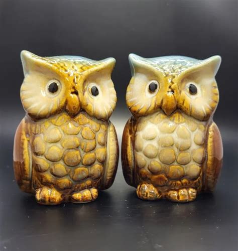 CERAMIC BLUE & Brown Owl Salt & Pepper Shakers $7.99 - PicClick