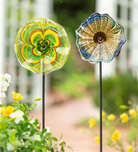 Handcrafted Blown Glass Flower Garden Stake | Wind and Weather