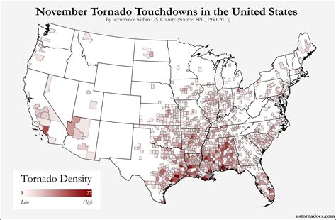 Here's where tornadoes typically form in November across the United ...