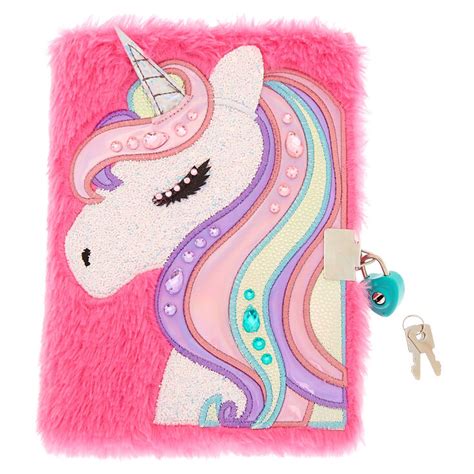 Miss Glitter the Unicorn Soft Lock Notebook - Pink | Claire's