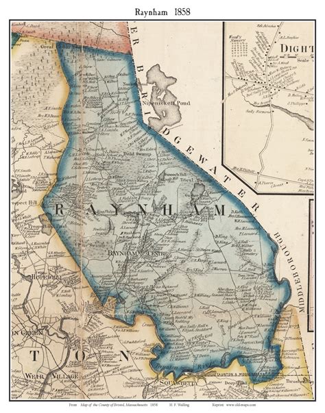 Raynham, Massachusetts 1858 Old Town Map Custom Print - Bristol Co. - OLD MAPS