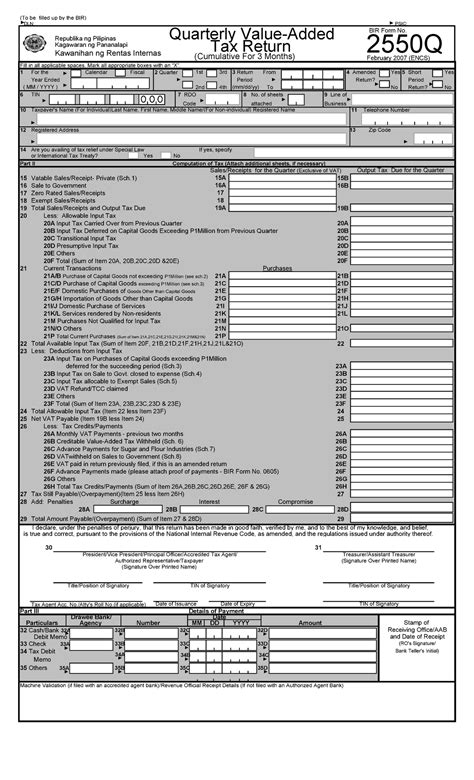 TAX-300 - BIR Form 2550Q - (To be filled up by the BIR) DLN: PSIC: Fill in all applicable spaces ...