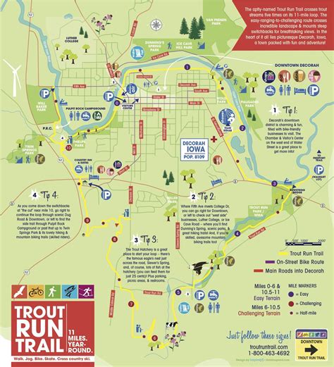 Decorah, Iowa Map with points of interest, featuring Trout Run Trail. | Decorah iowa, Trail maps ...