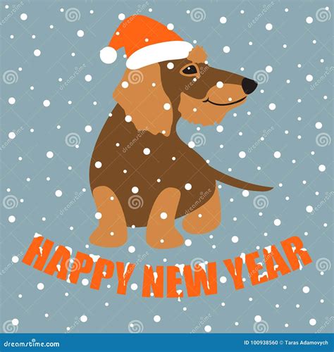 Merry Christmas Happy New Year Dog Card Vector Illustration Stock Vector - Illustration of happy ...