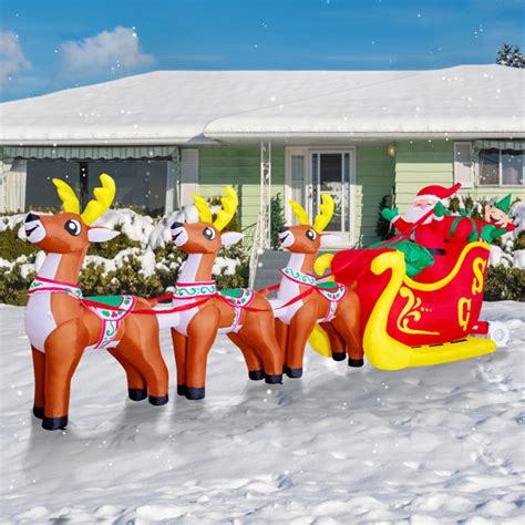 GOOSH Christmas Inflatable Santa Sleigh Inflatable Santa Sleigh Outdoor Christmas Decorations ...