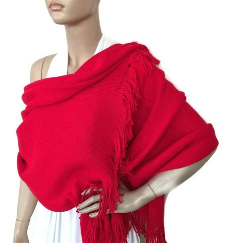 Red Winter Shawl, Red Warm Scarf, Bone Knit Scarf, Elegant Red Wrap ...