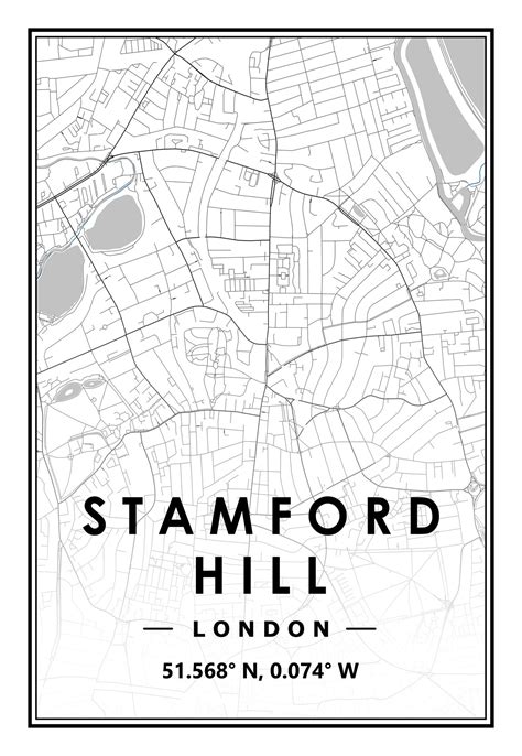 STAMFORD HILL LONDON uk Portrait map minimal Scandinavian | Etsy