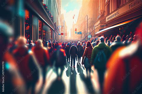 Crowd of people walking street Stock Illustration | Adobe Stock