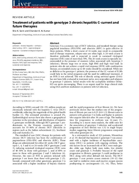 (PDF) Treatment of patients with genotype 3 chronic hepatitis C ...