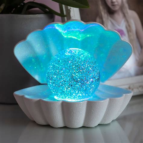 Colour Changing LED Sea Shell Lamp Bedroom Night Light Clam Glitter ...