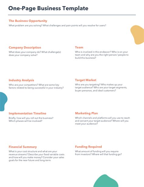 Free One Page Business Plan Template for Word | PDF | HubSpot