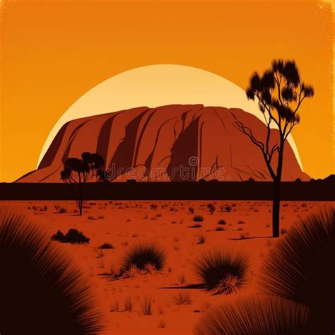 Illustration of Australian Uluru, Ayers Rock Editorial Image - Illustration of sunset, culture ...