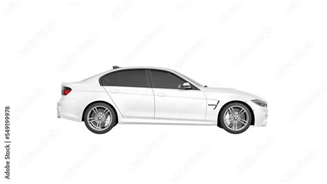 side view of white car isolated on white, BMW M3 F30 png transparent background 3d rendering ...