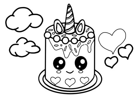 Printable Cute Unicorn Cake Coloring - Play Free Coloring Game Online