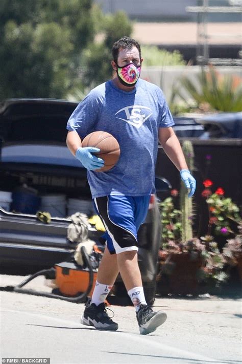 Adam Sandler stays safe with gloves and mask while shooting some hoops ...