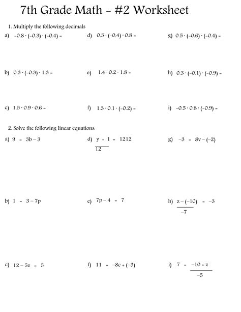 7Th Grade Math Worksheets Free Printable With Answers