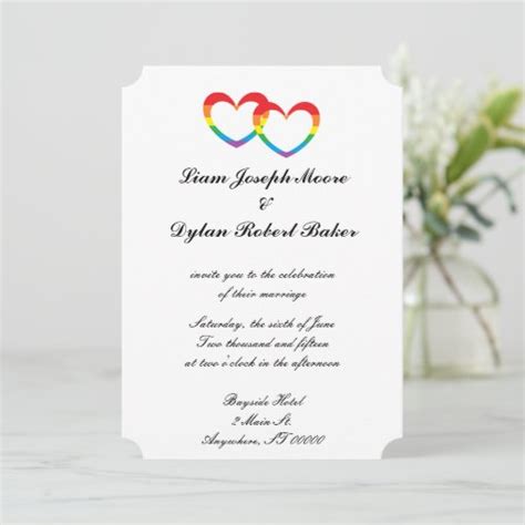 "Rainbow Double Hearts" Wedding Invitations | Zazzle