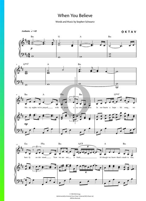 When You Believe Piano Sheet Music from The Prince of Egypt by Mariah ...