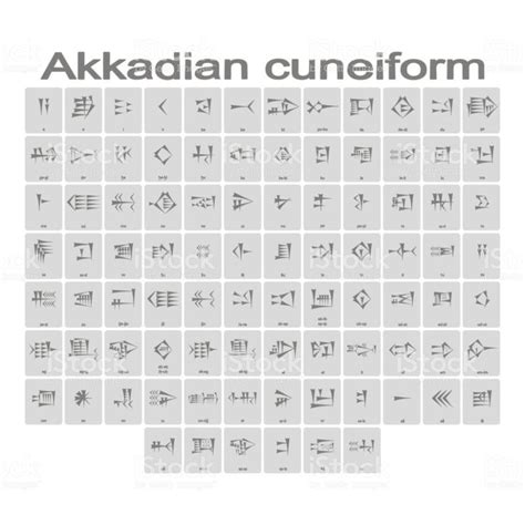 Set of monochrome icons with akkadian cuneiform alphabet for your ...